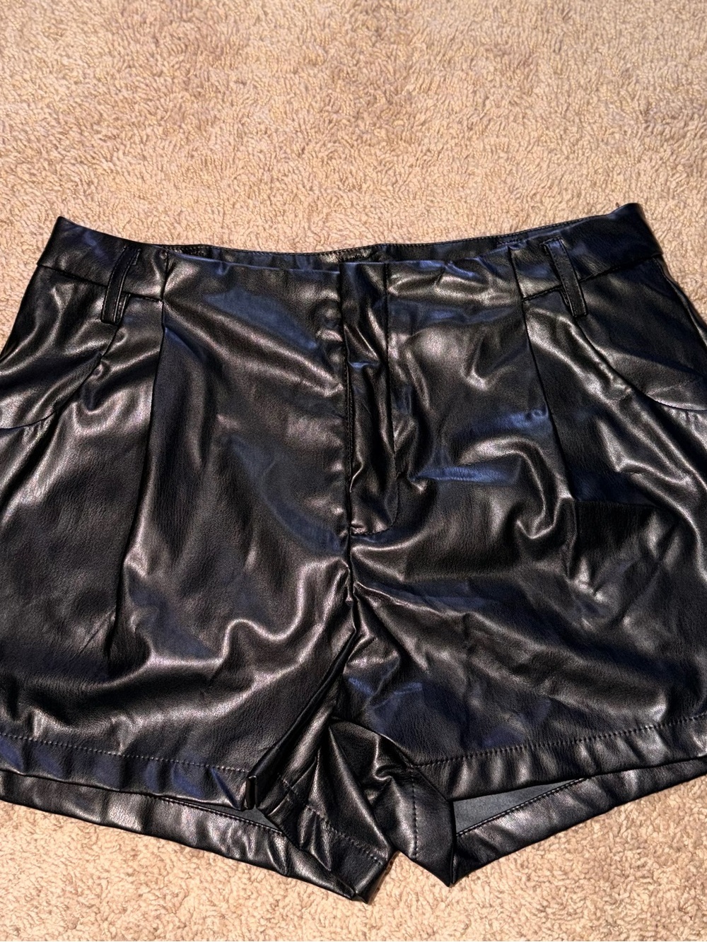 SHEIN Black High-Waist Faux Leather Shorts